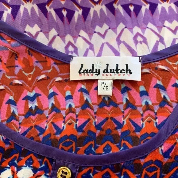 Lady Dutch semi sheer  tunic with purple trim and decorative buttons - Picture 5 of 8